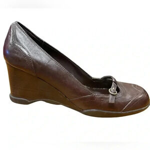 Aldo  Leather Square Toe Wedge Heel Mary Jane Shoe Size 7.5/38